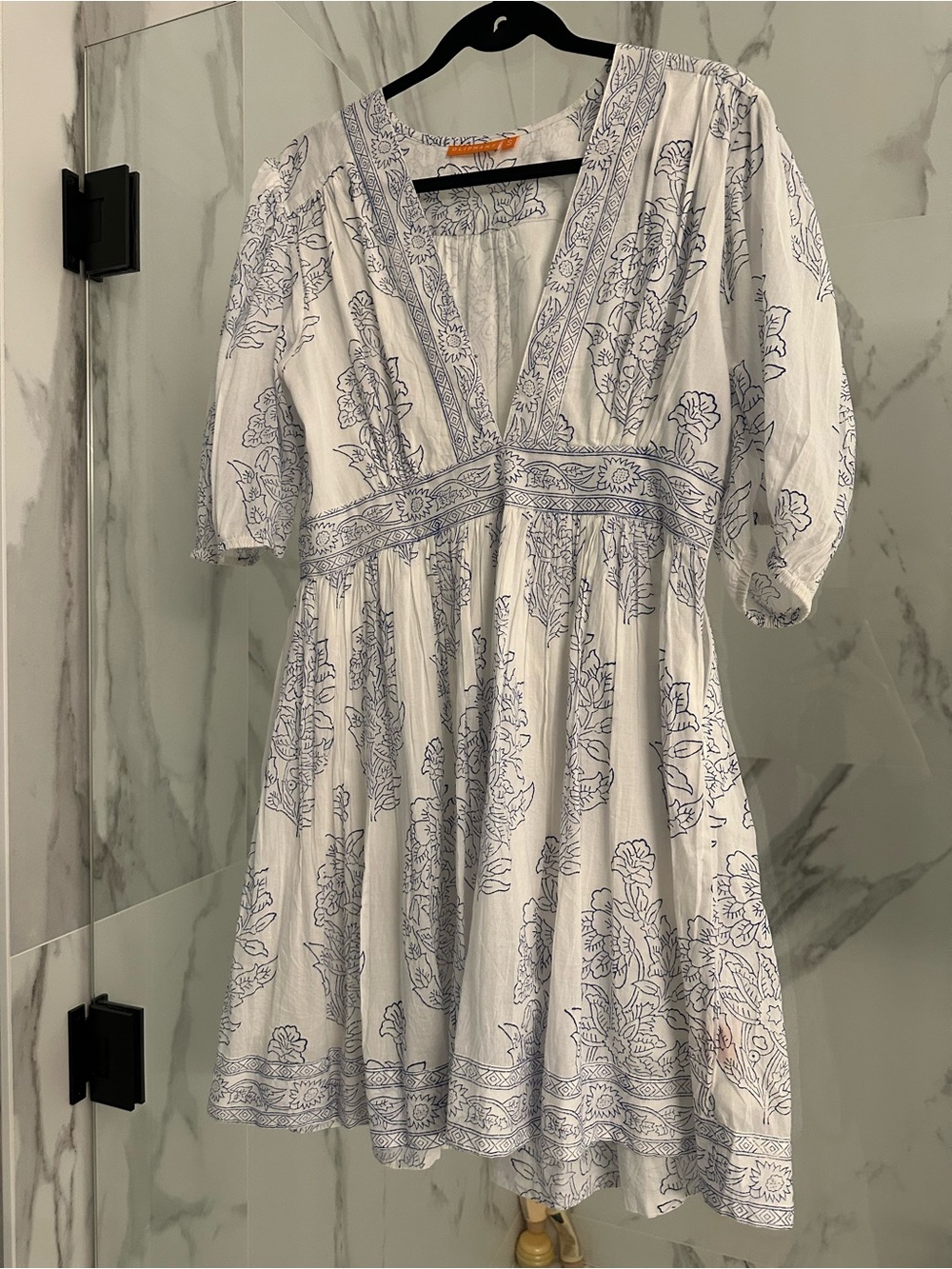 Oliphant White Mini Dress with Blue Floral Print Size S